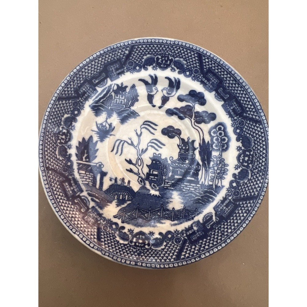 Set of 4 Vintage 1950s Blue Willow Saucer Plate Japan 6 Blue & White AUTHENTIC